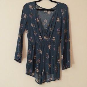 Faded teal floral romper